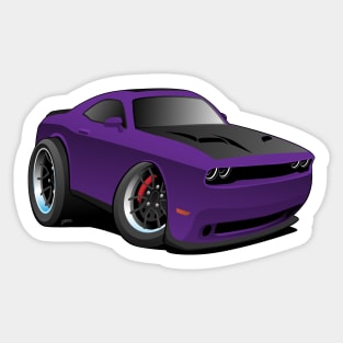 Modern American Purple Muscle Car Cartoon Illustration Sticker